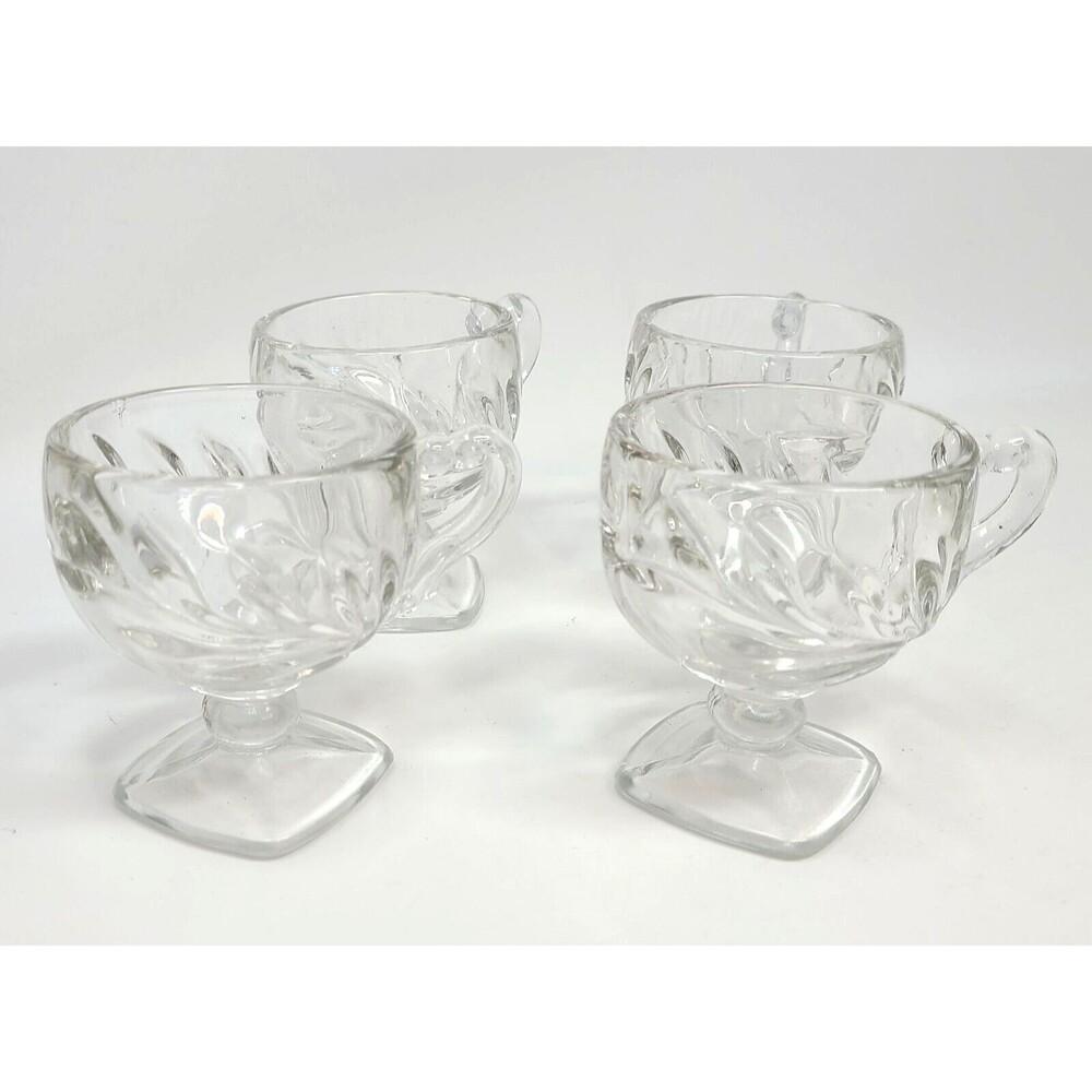 Set of 4 Willow Oleander Footed Clear Glass Punch or Coffee Cups - Indiana Glass
